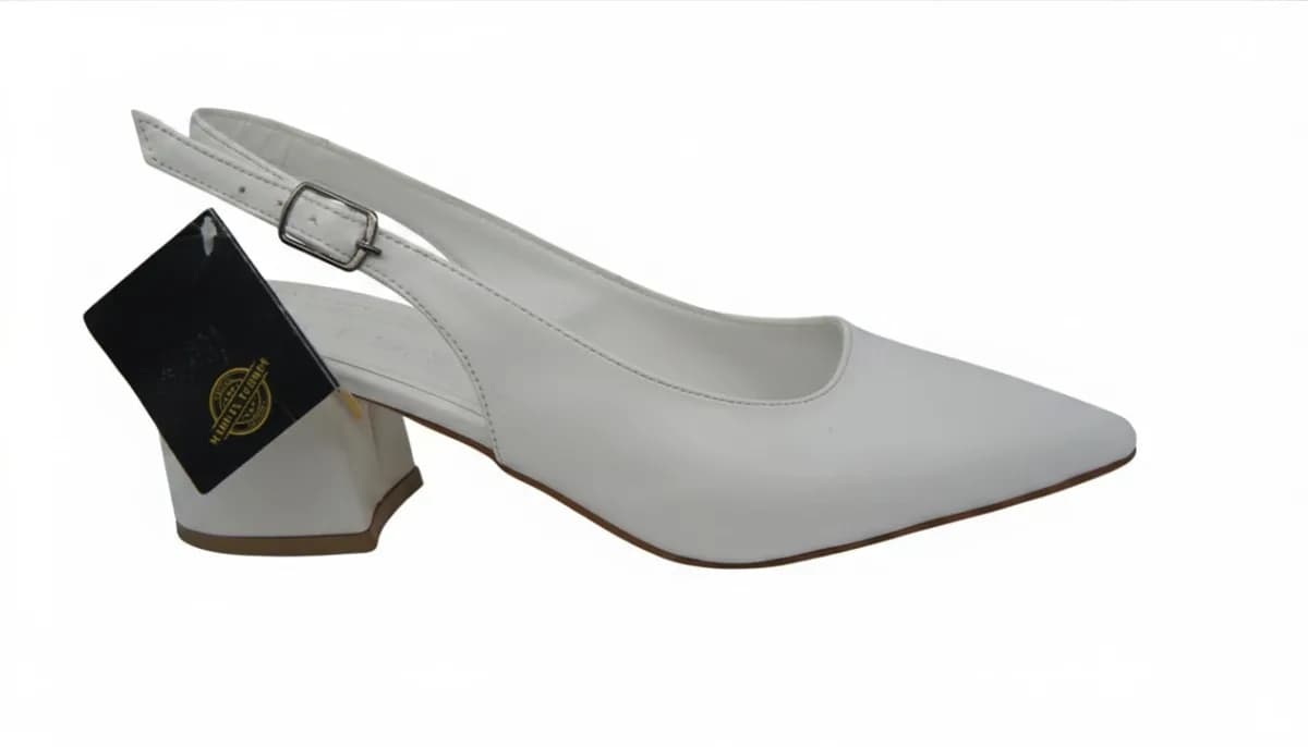 Kadın Beyaz Alçak Kalın Topuklu Slingback Ayakkabı - görsel 3